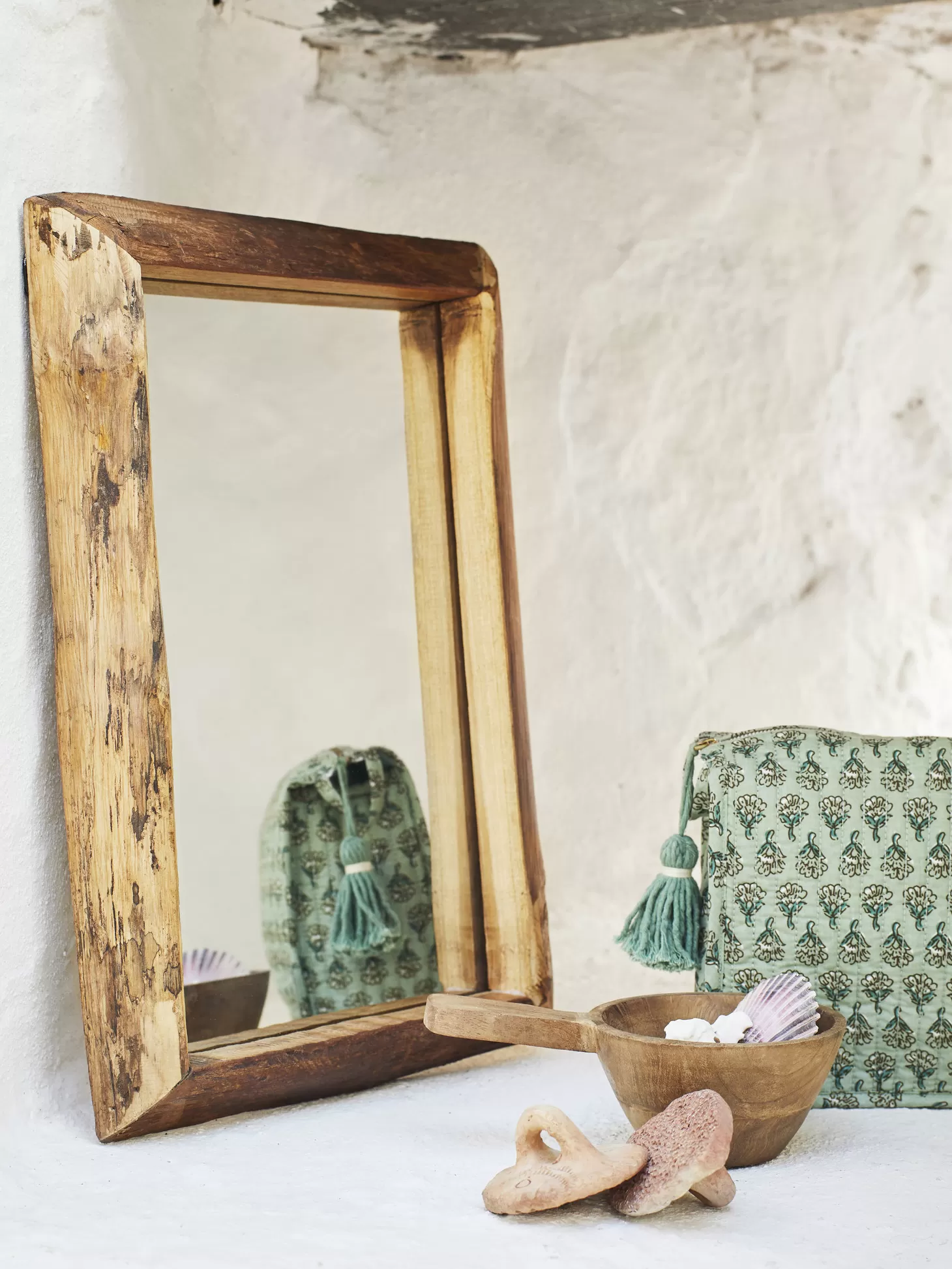 Madam Stoltz Bedrukte Toilettas Met Kwastje Light Green/Aqua/Brown Flash Sale