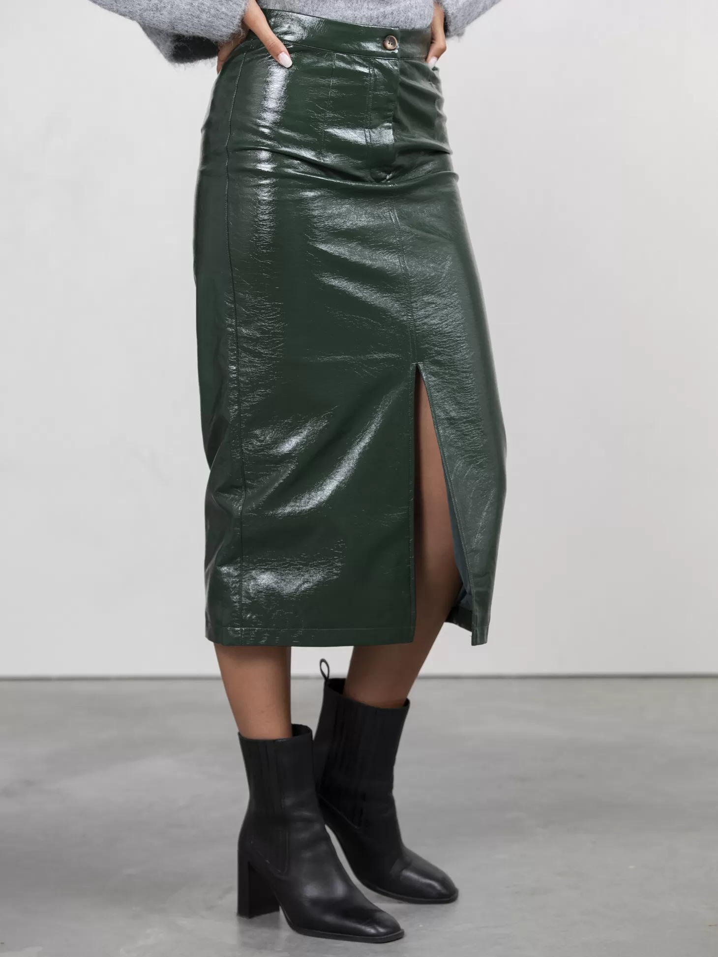 Les Soeurs Vegan Leren Midi Rok Alexia Dark Green Sale Zusterwinkel